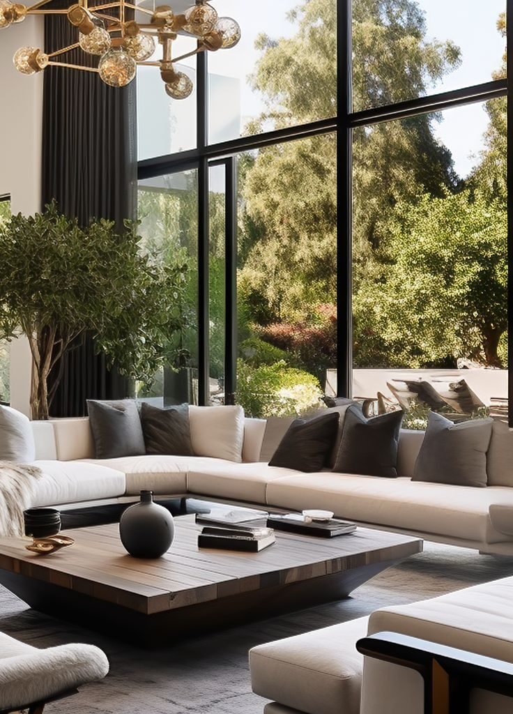 living room bathed in natural winter sunlight, creating a warm and inviting atmosphere